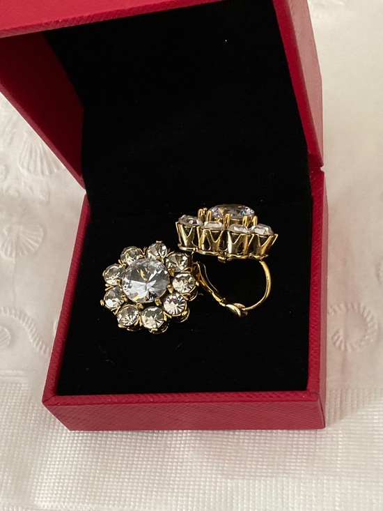 Zarnia Jewelry - LARGE FLORAL LUXE VINTAGE SILVER ZIRCONIA STONE EARRINGS SET IN GOLD-OS